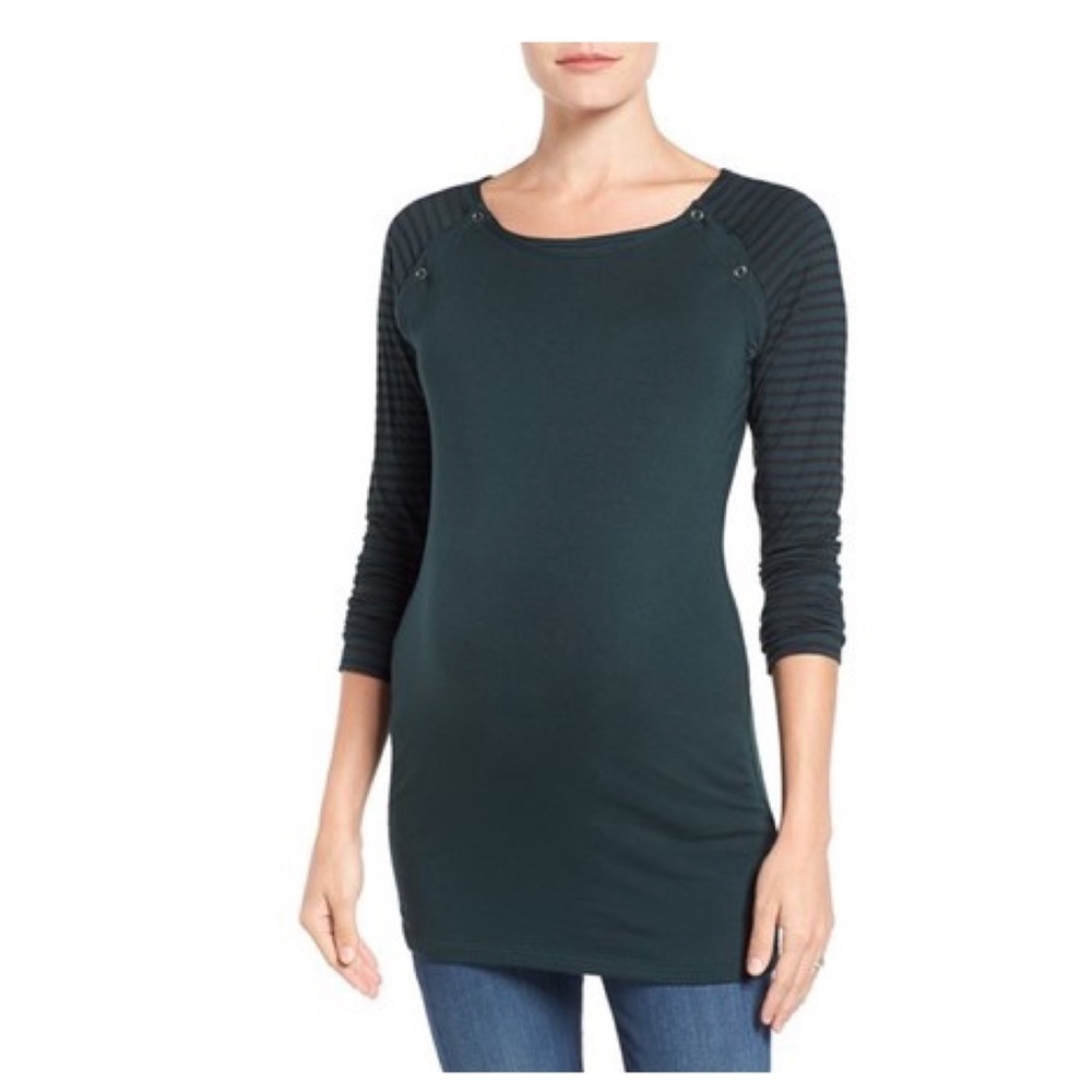 LAB40 Ryan Nursing Maternity Top, Hunter Green and Black Stripe, Medium, NWT!